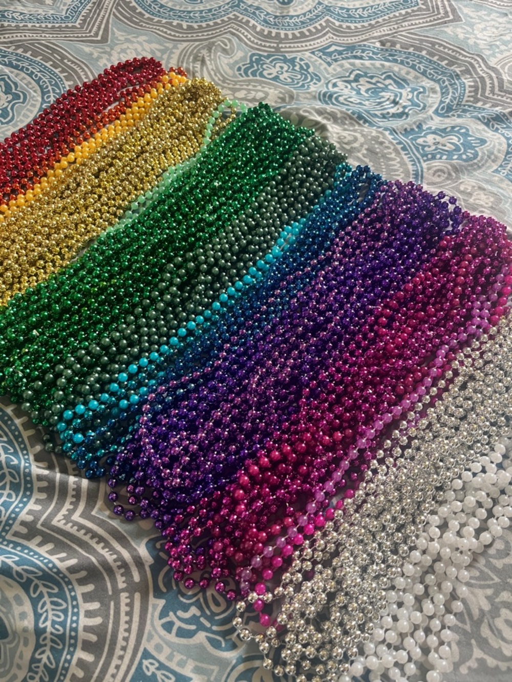 Set of 95 Mardi Gras Beads and 4 little dogs